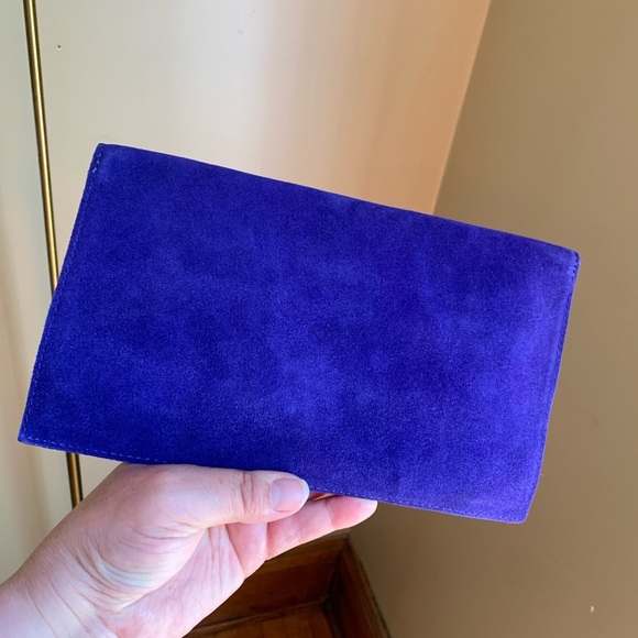 Talbots blue purple Envelope Clutch leather suede new with tags - Picture 2 of 4